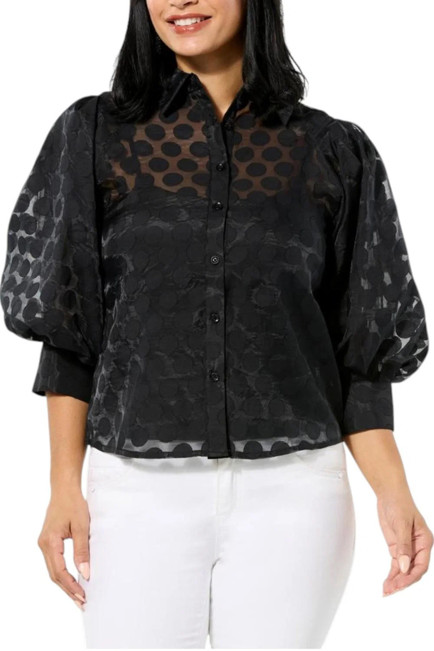 Curations Women's Burnout Polka Dot Top & Cami Black - Regular